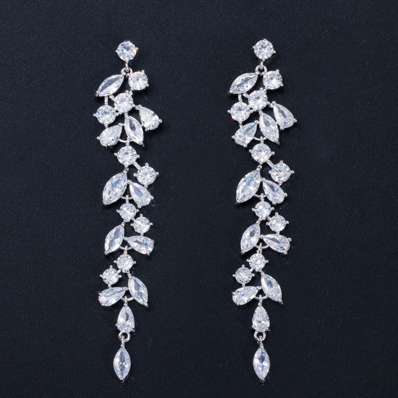 18k Gold-plated Pear, Marquise and Round Cubic Zirconia Drop Earrings