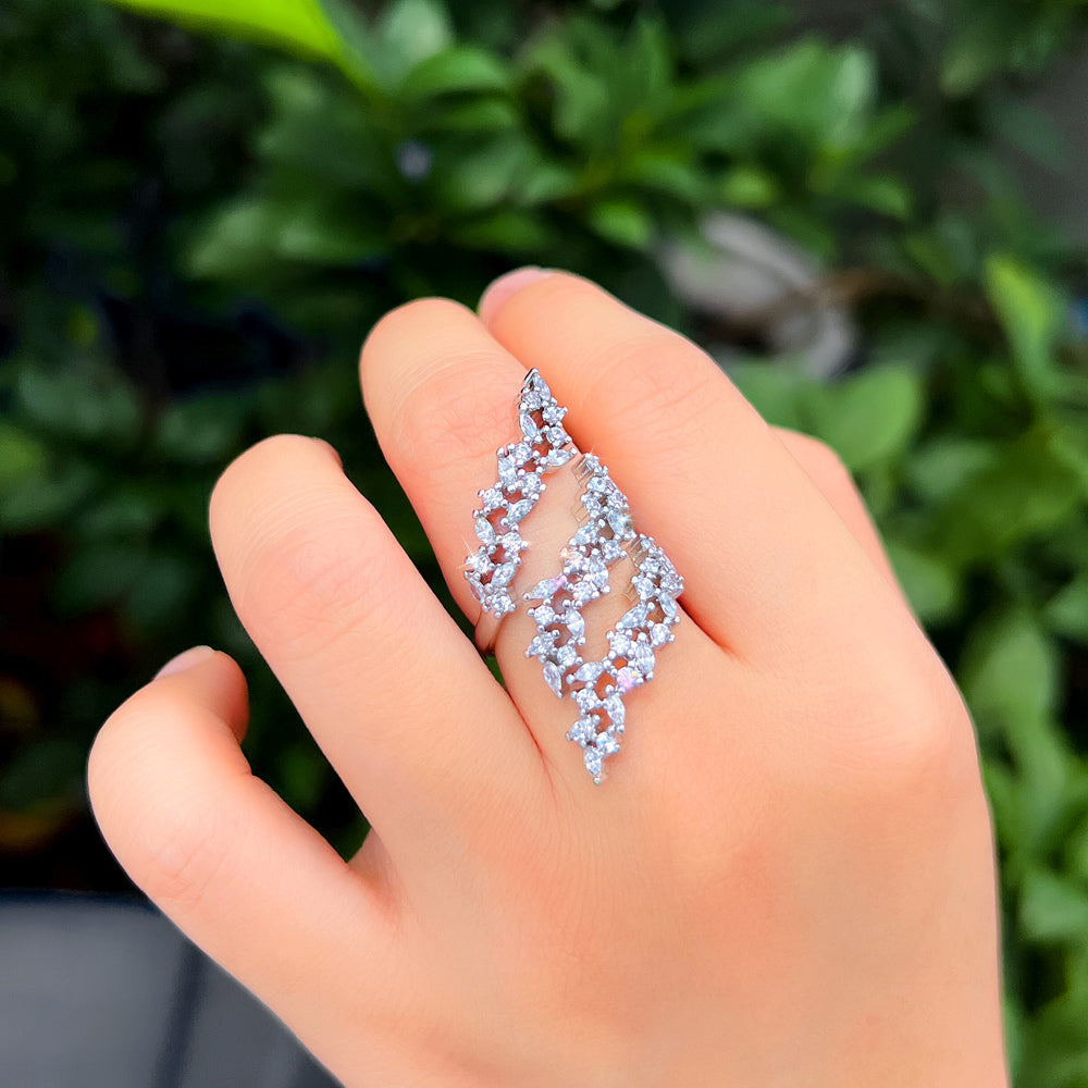 18k White Gold-plated Marquise and Round Cubic Zirconia Adjustable Cocktail Style Ring