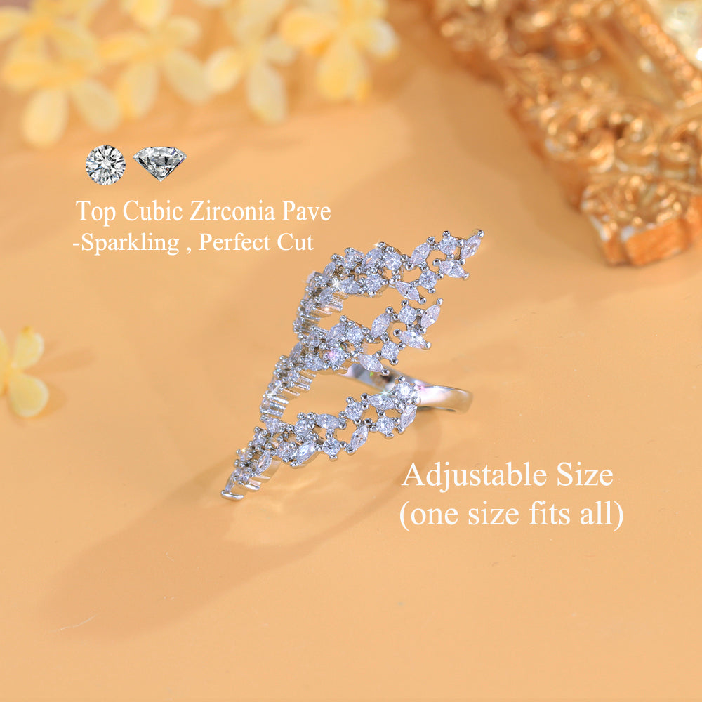 18k White Gold-plated Marquise and Round Cubic Zirconia Adjustable Cocktail Style Ring