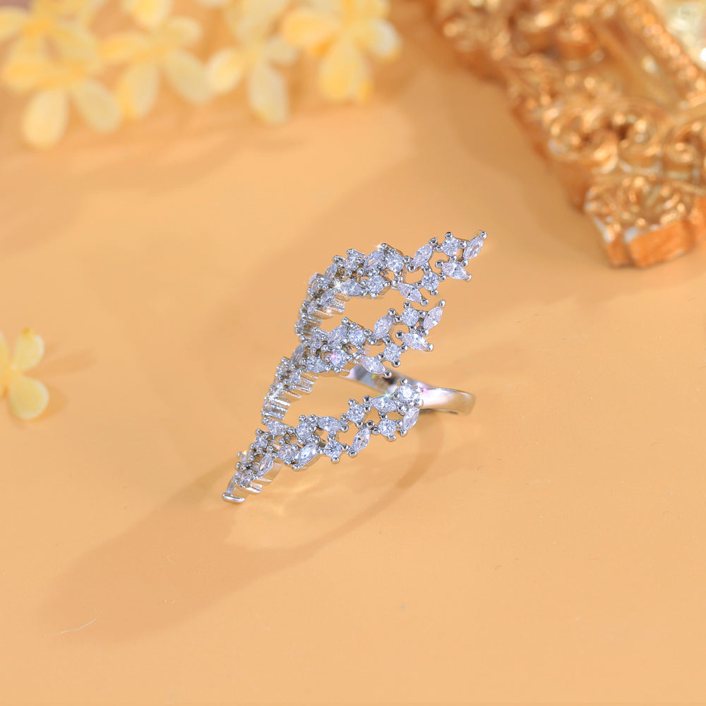 18k White Gold-plated Marquise and Round Cubic Zirconia Adjustable Cocktail Style Ring