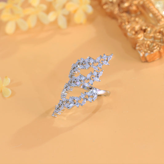 18k White Gold-plated Marquise and Round Cubic Zirconia Adjustable Cocktail Style Ring