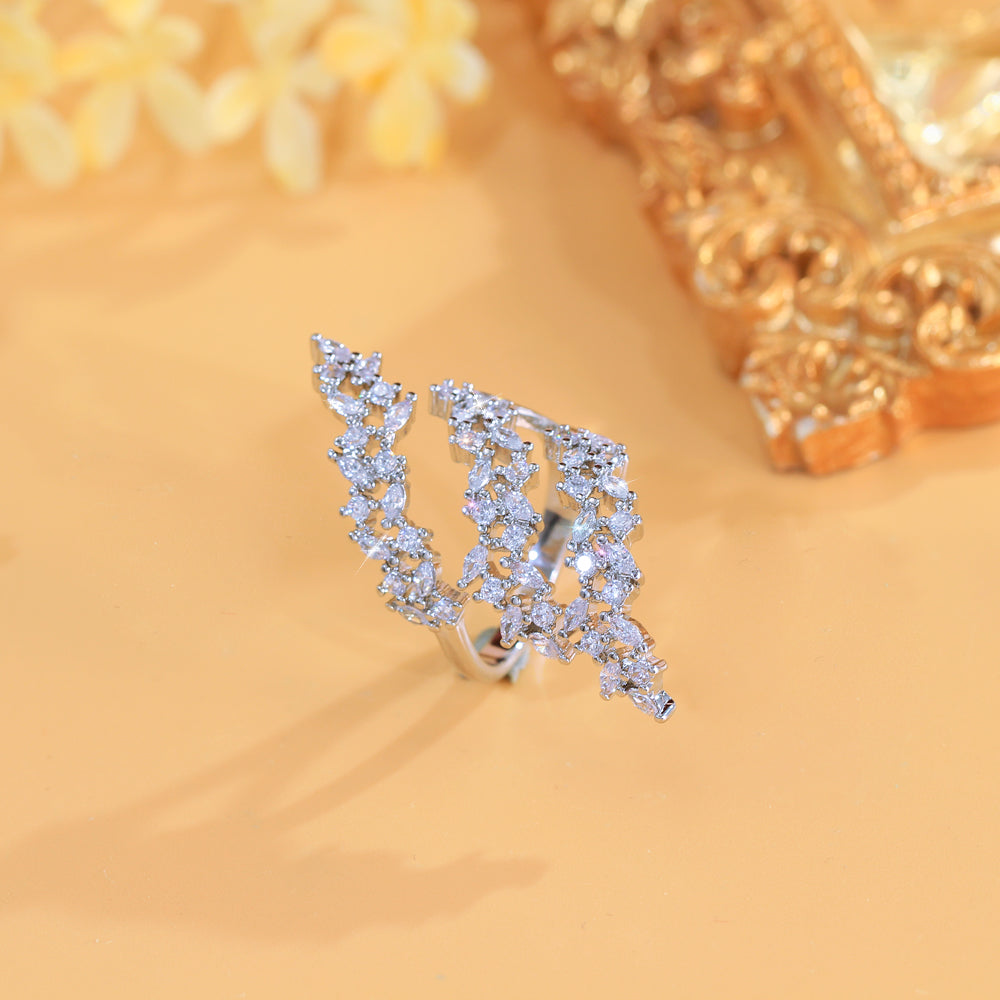 18k White Gold-plated Marquise and Round Cubic Zirconia Adjustable Cocktail Style Ring