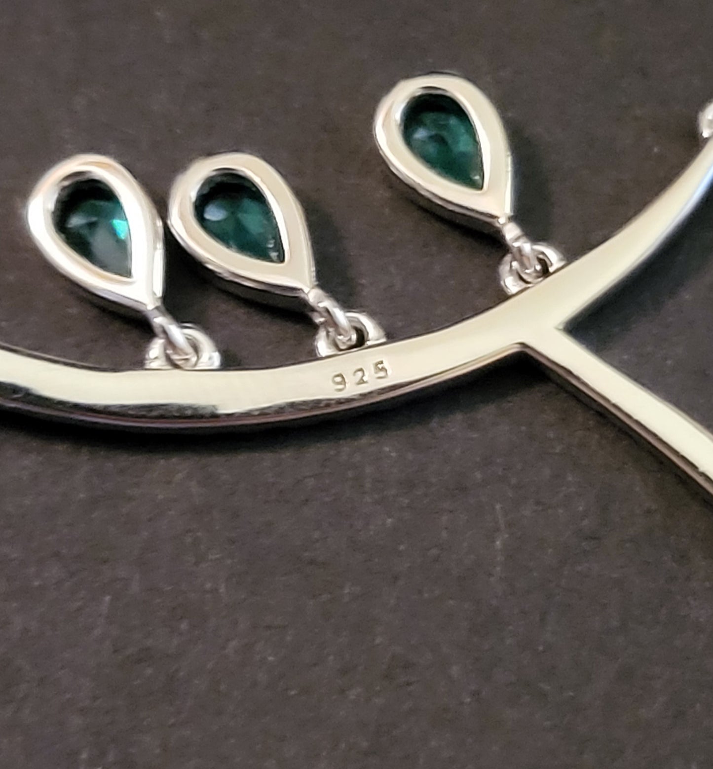 Aurora: Rhodium-plated .925 Sterling lab-created Emerald Teardrop and Diamond Earrings
