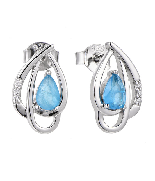 Dana: Rhodium-plated .925 Sterling Aquamarine Teardrop Earrings