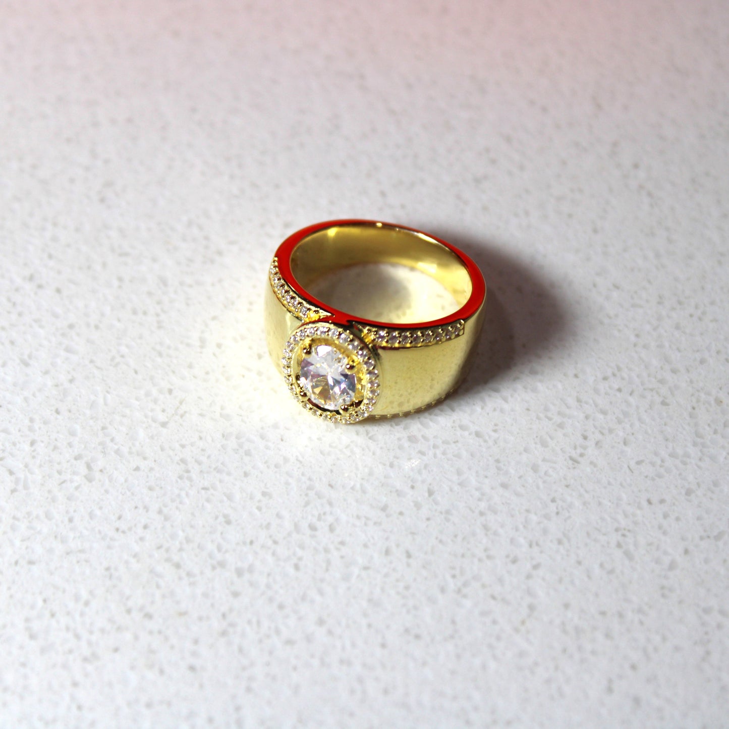 18k Gold-Plated .925 Sterling Silver Mens Oval lab-created Diamond Ring