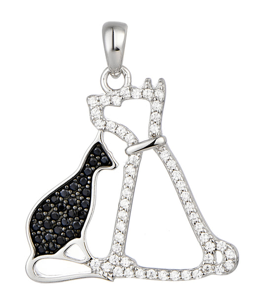 Rhodium-plated .925 Sterling Silver Cat and Dog Necklace