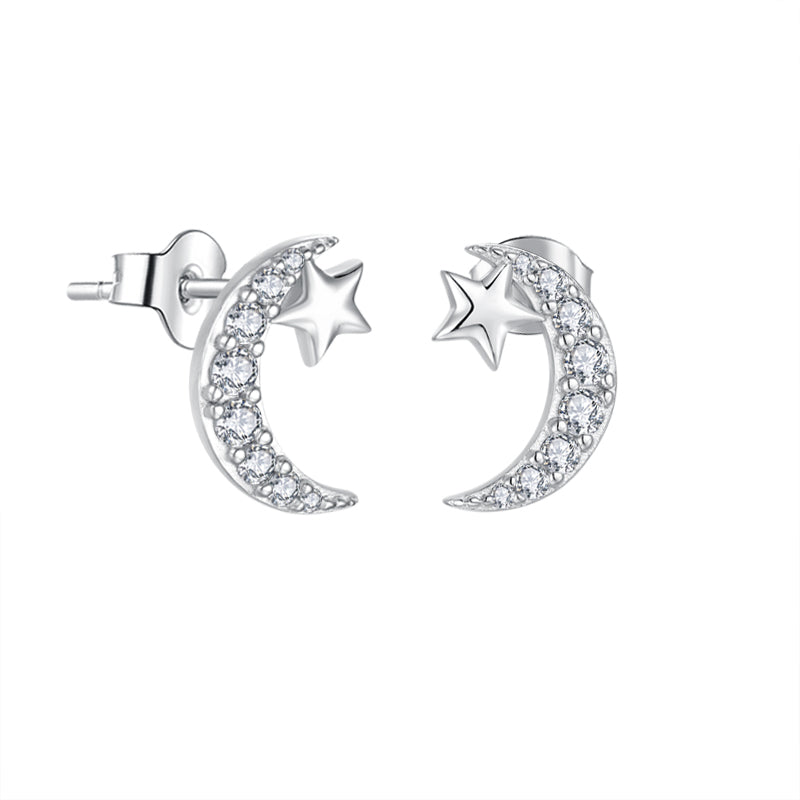 Rhodium-plated .925 Sterling Silver Moon and Star Necklace