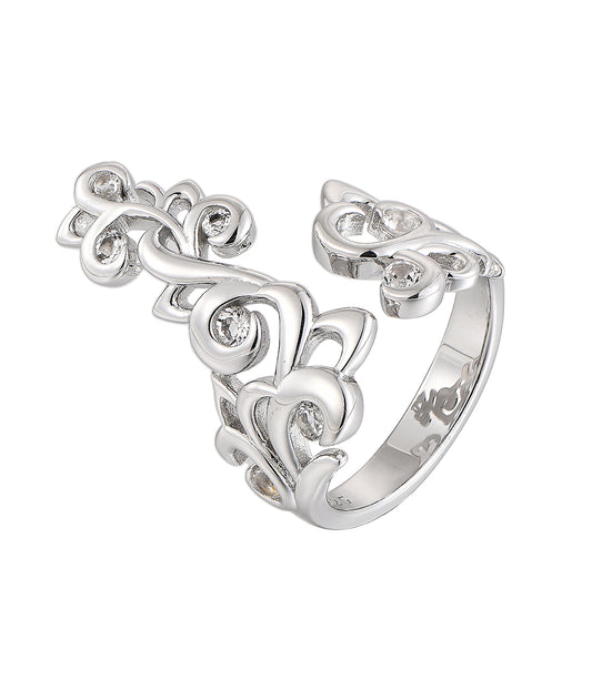 Rhodium-plated .925 Sterling Silver Open Scroll Adjustable Ring