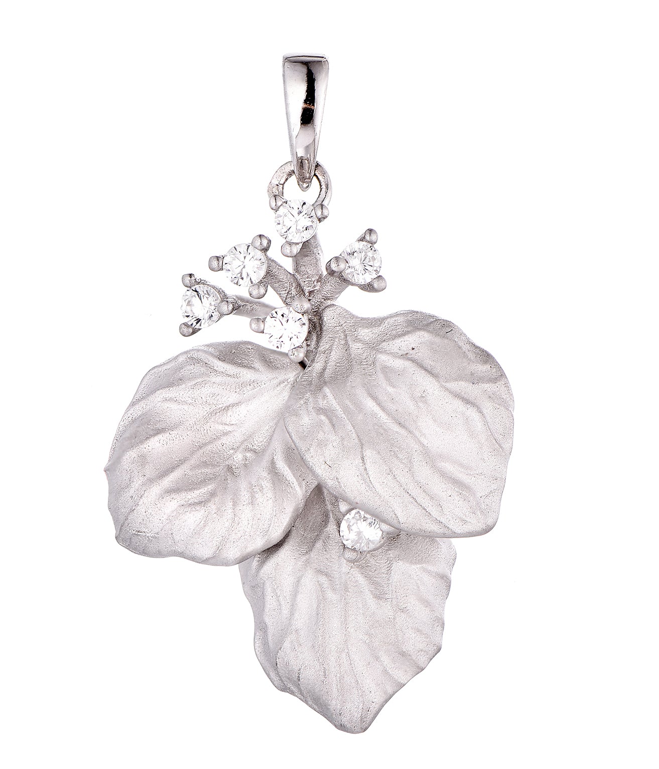 Rhodium-plated .925 Sterling Flower Petal Necklace with lab-created Diamond Accent