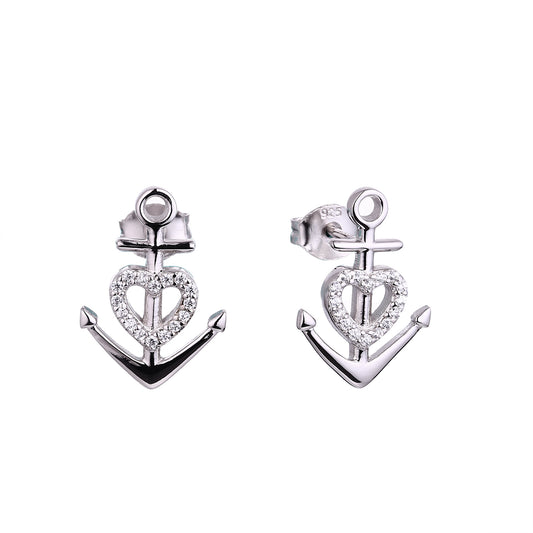 Rhodium-plated .925 Sterling Anchor Earrings