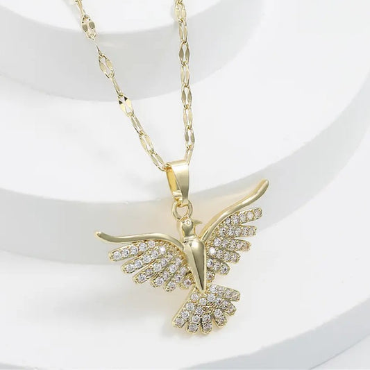 Phoenix - Rhinestone and Gold Plated Pendant Necklace