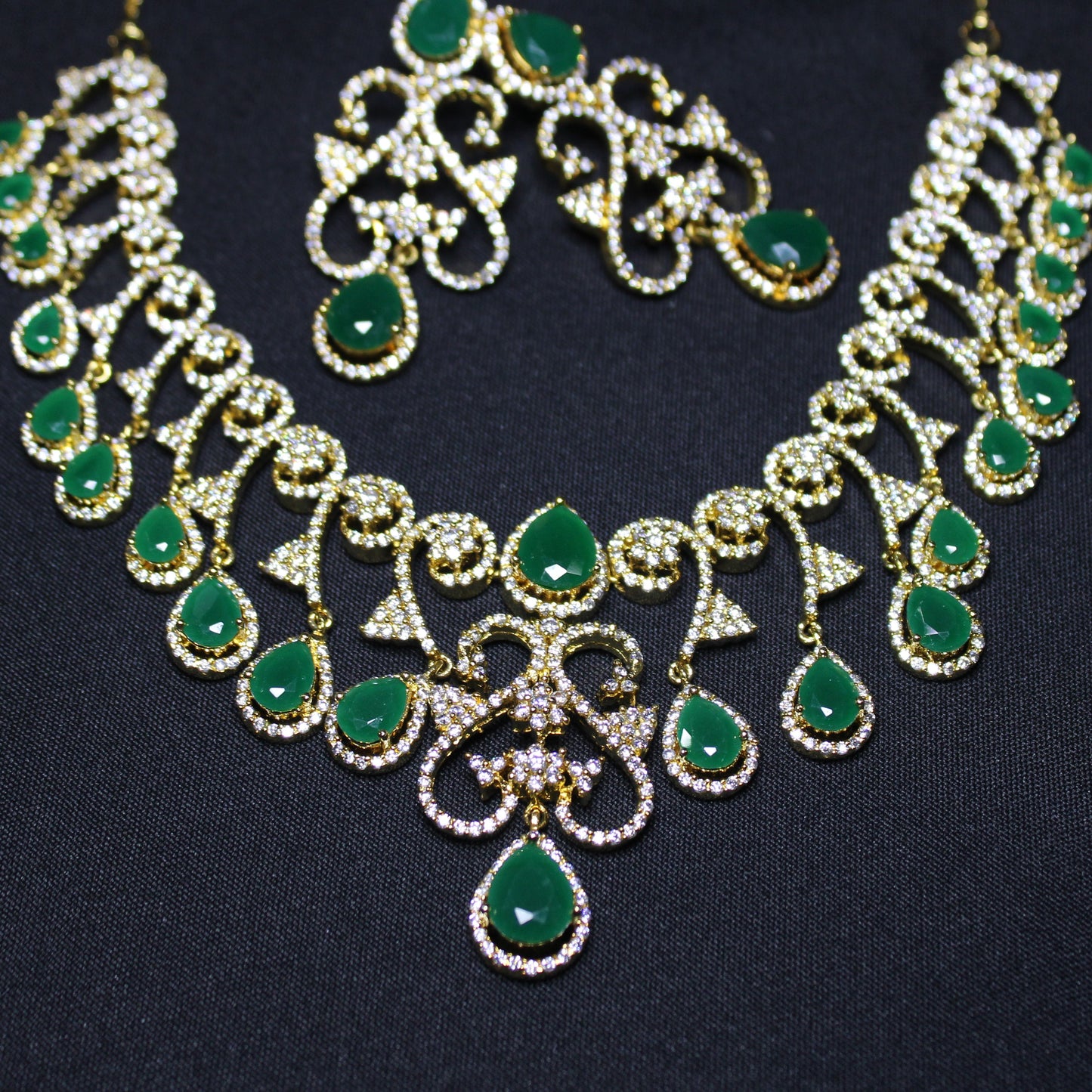 Hetal: Teardrop Emeralds accented by Pave Diamonds (Set)