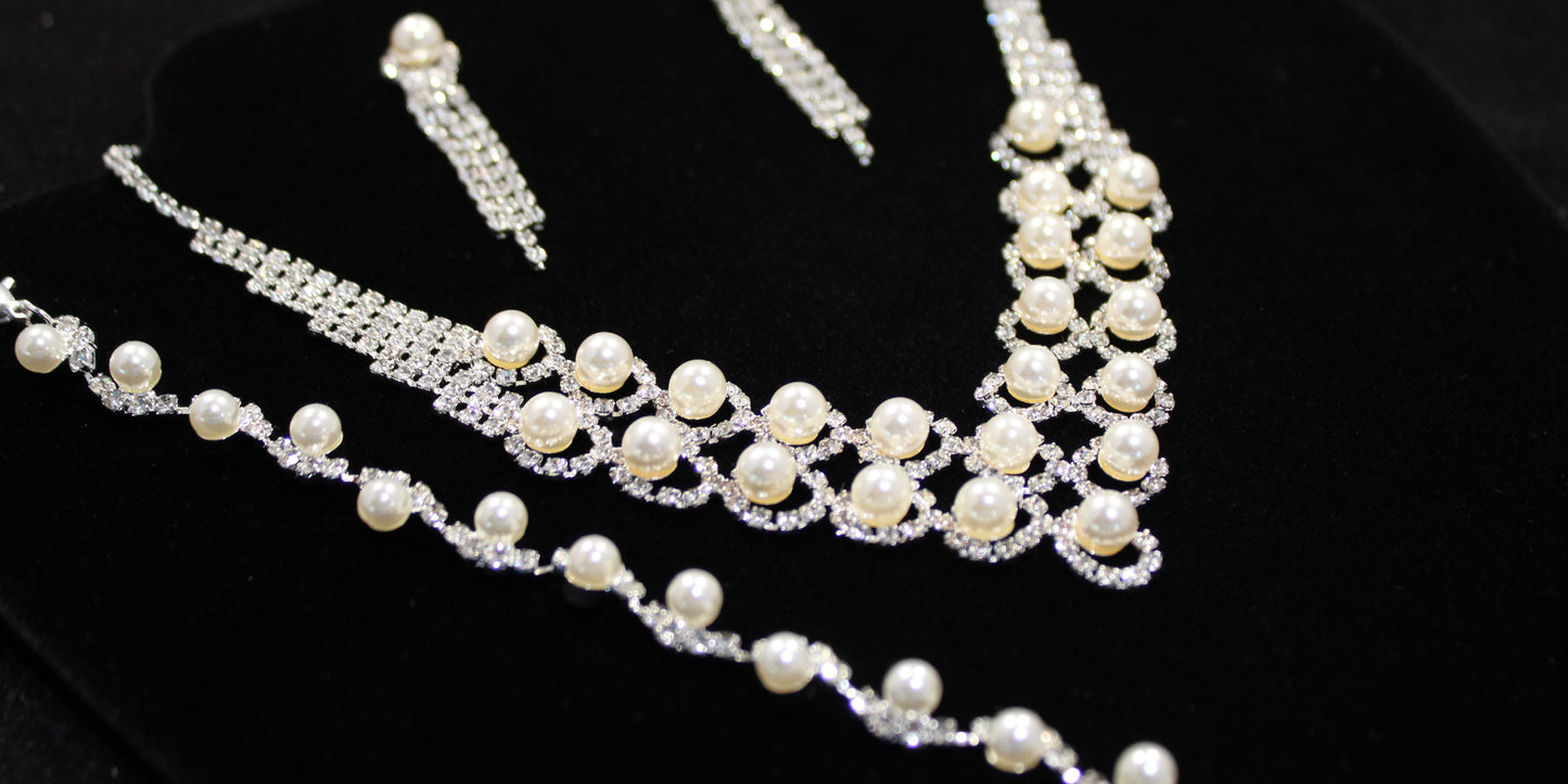 Blanche: Square Diamond and Pearl Set (3 piece set)
