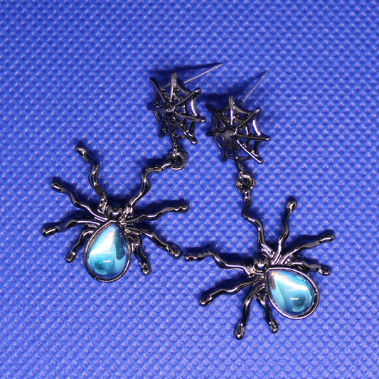 Stainless Steel Gunmetal Spider Earrings