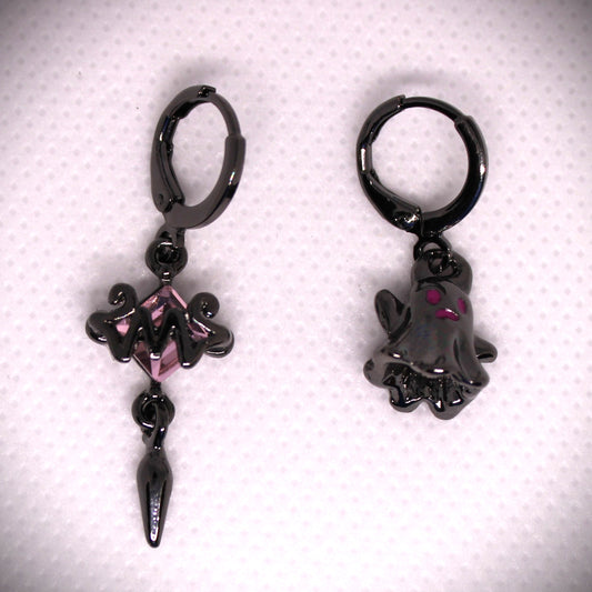 Stainless Steel Gunmetal Ghost and Halloween Spike Earrings