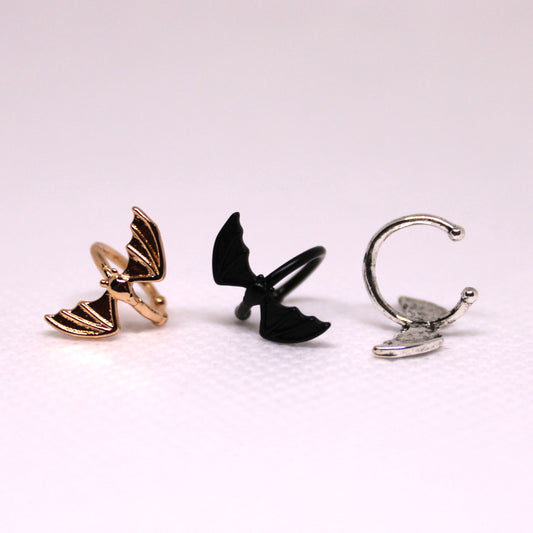 Stainless Steel Bat Earclip - Gold, Silver or Black plated
