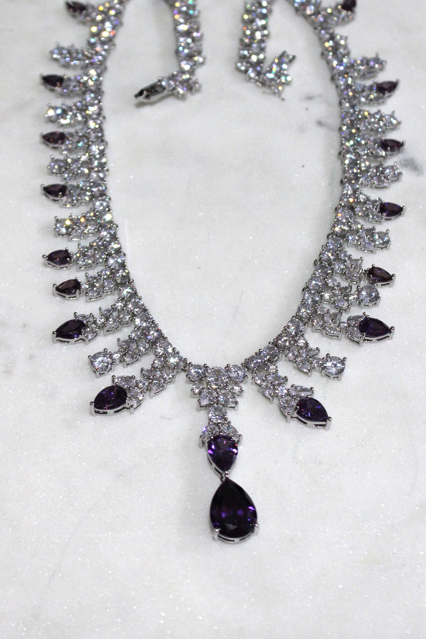 Esmeralda: White Gold-plated Amethyst and Diamond Jewelry Set (lab-created)