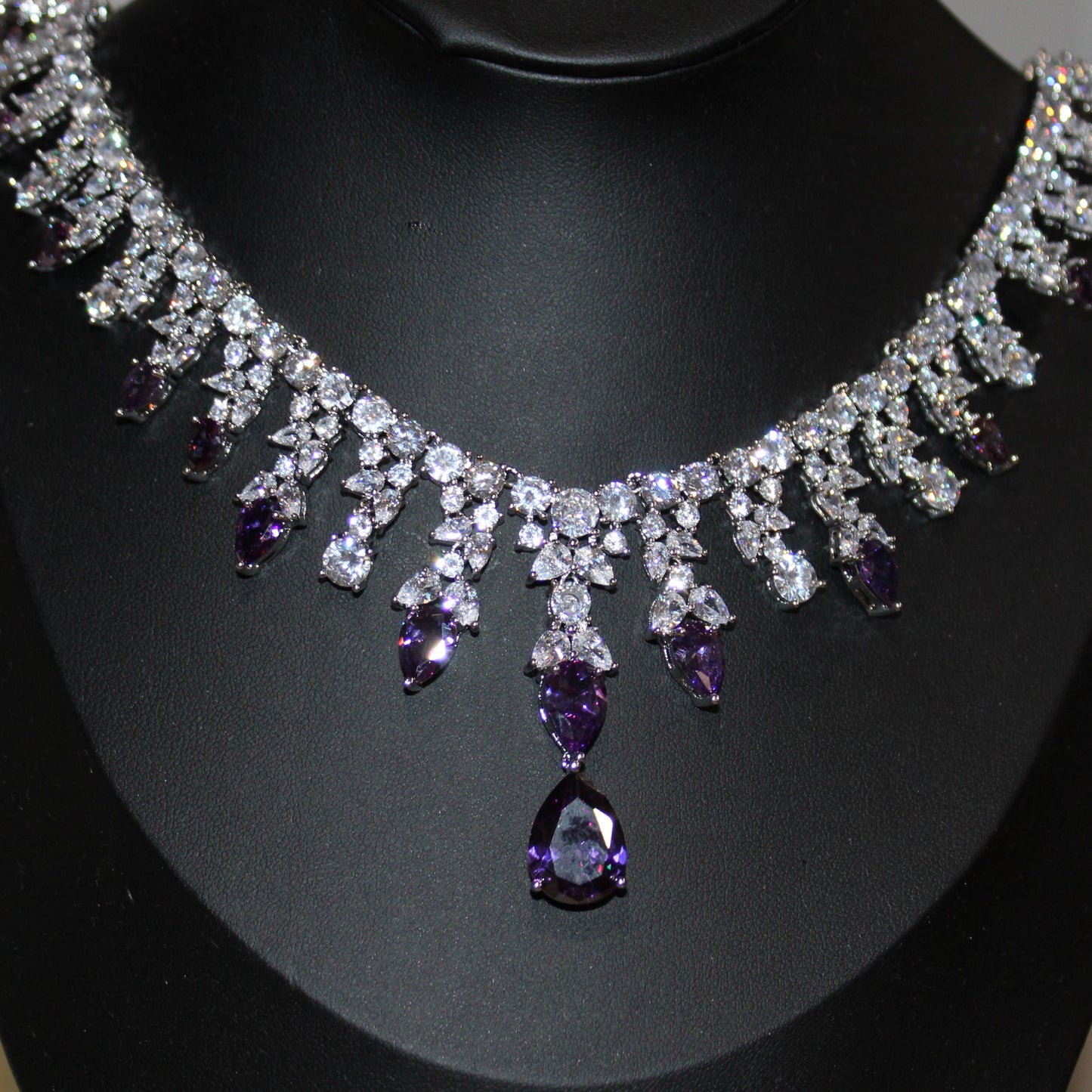 Esmeralda: White Gold-plated Amethyst and Diamond Jewelry Set (lab-created)
