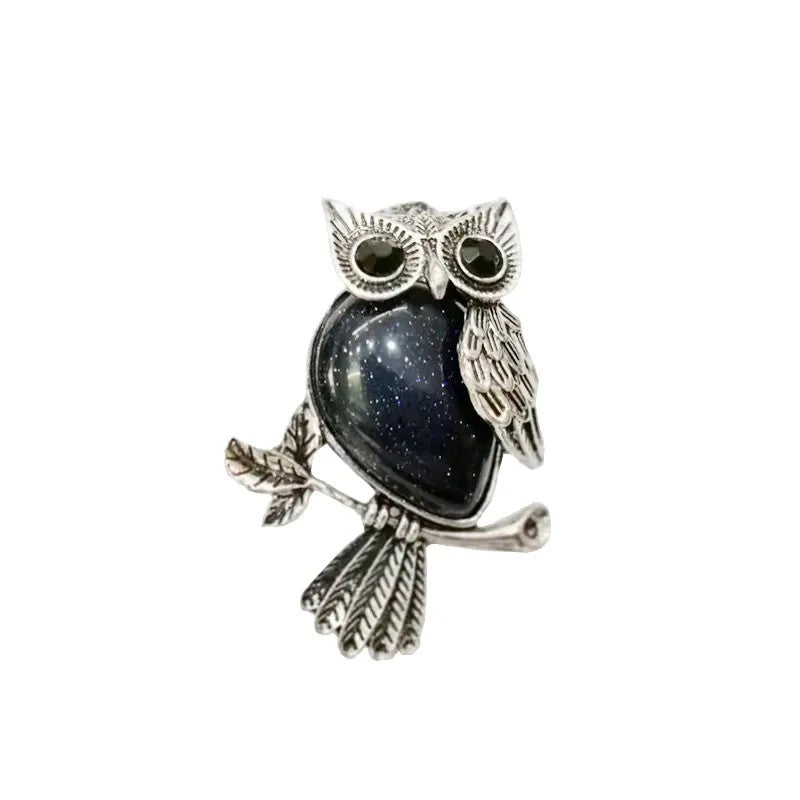 Large Owl Real Stone Charm Necklace