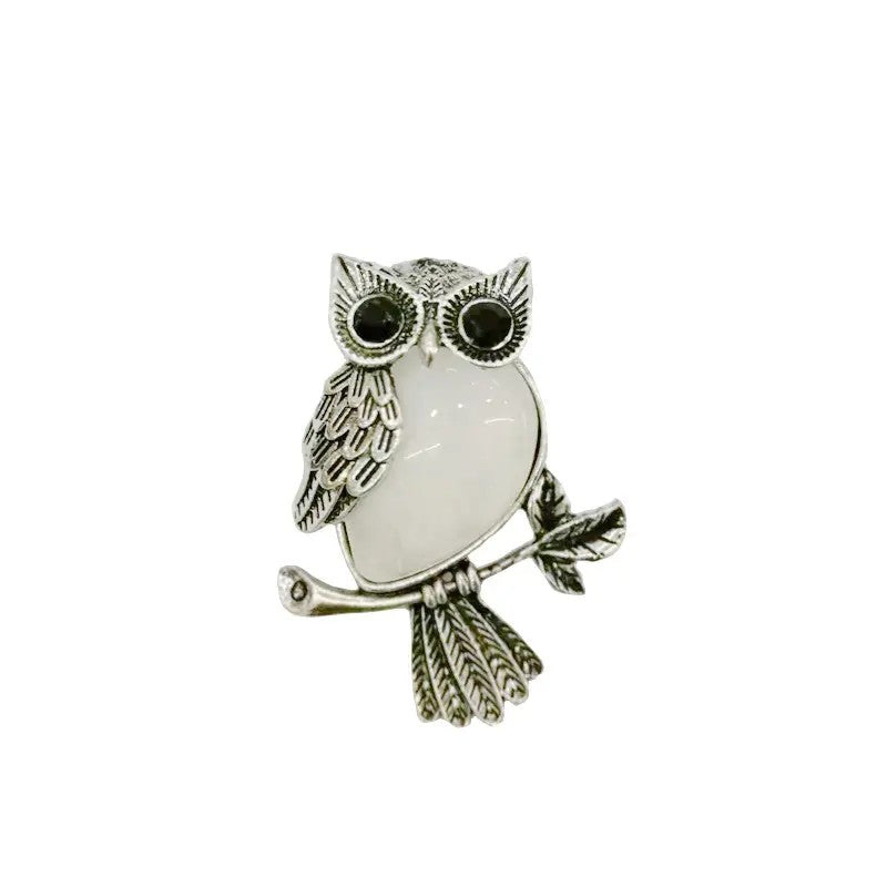 Large Owl Real Stone Charm Necklace