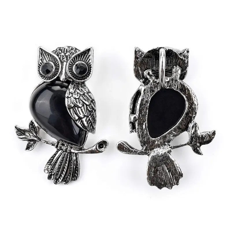 Large Owl Real Stone Charm Necklace