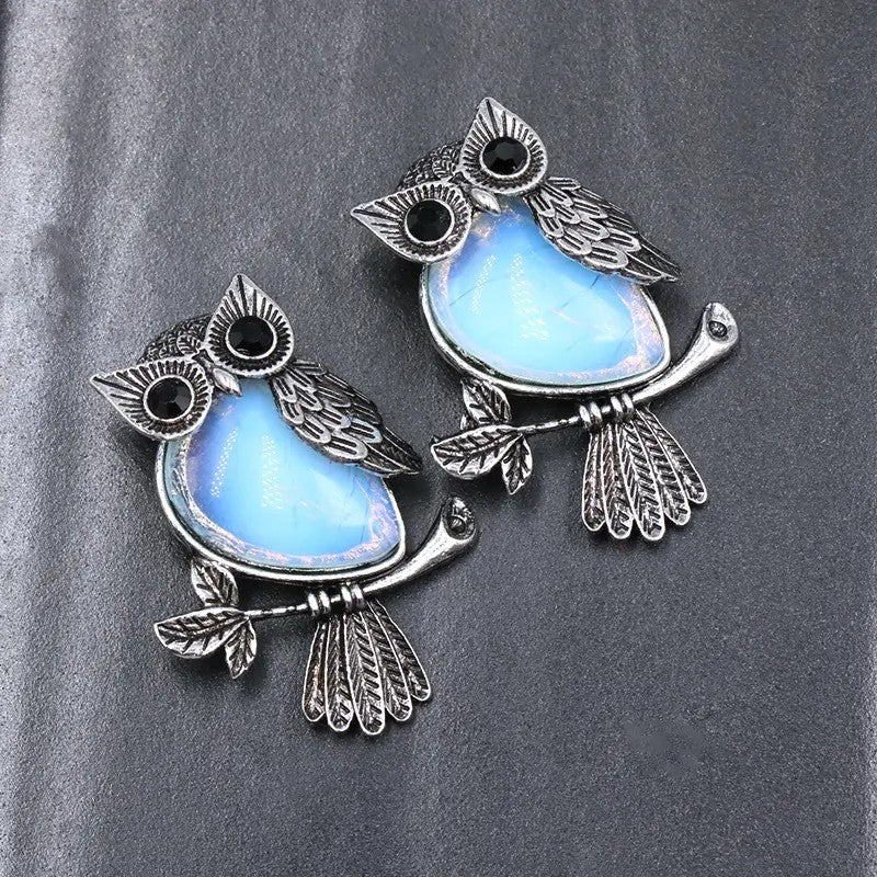Large Owl Real Stone Charm Necklace