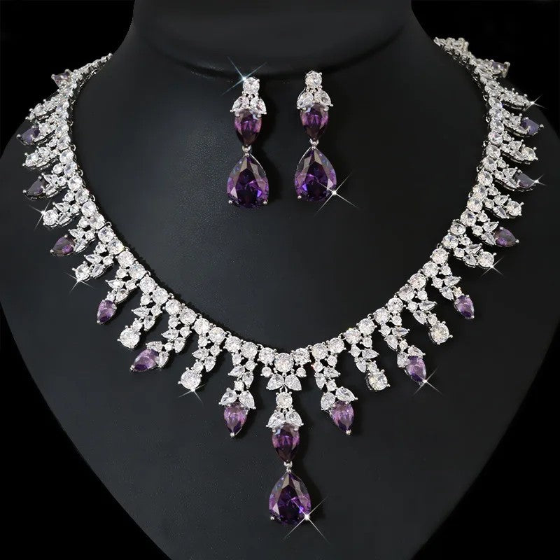 Esmeralda: White Gold-plated Amethyst and Diamond Jewelry Set (lab-created)