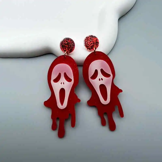 Halloween Red Scream Mask Earrings
