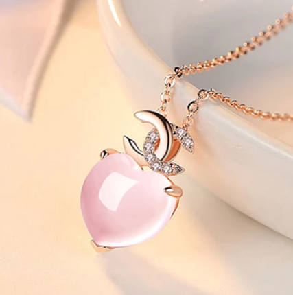 Rose Gold-plated .925 Sterling Heart Rose Quartz Cats Eye Necklace