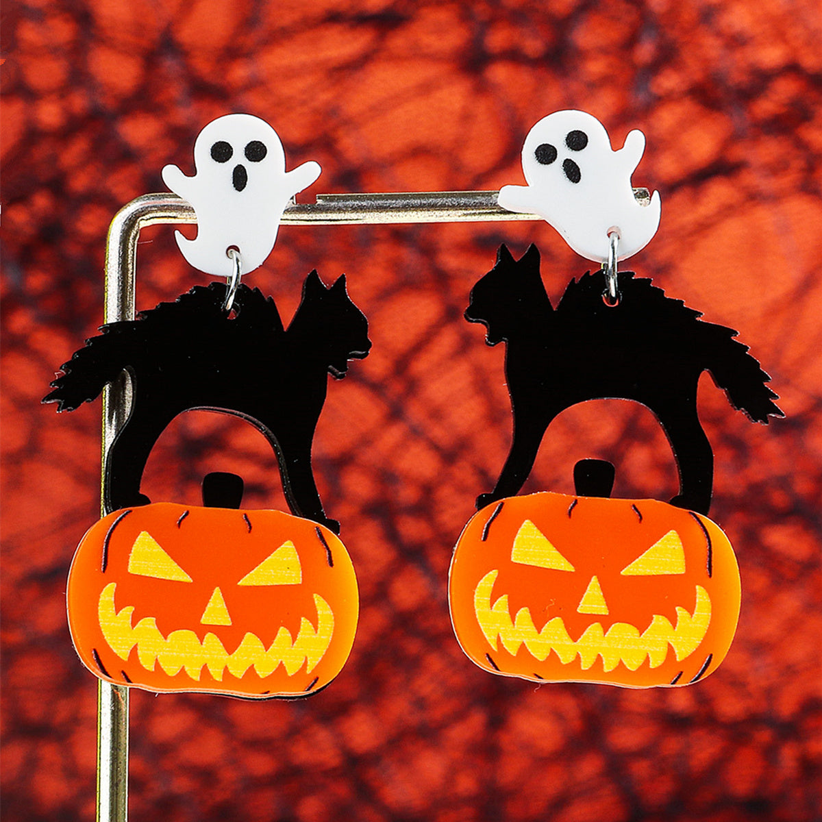 Ghost, Cat and Pumpkin Acrylic Halloween Earrings