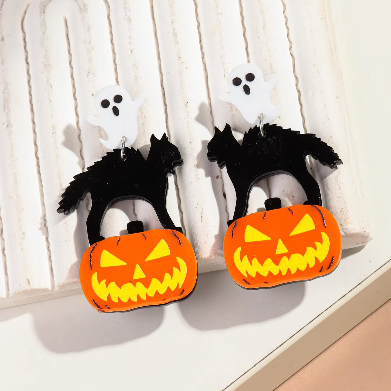 Ghost, Cat and Pumpkin Acrylic Halloween Earrings