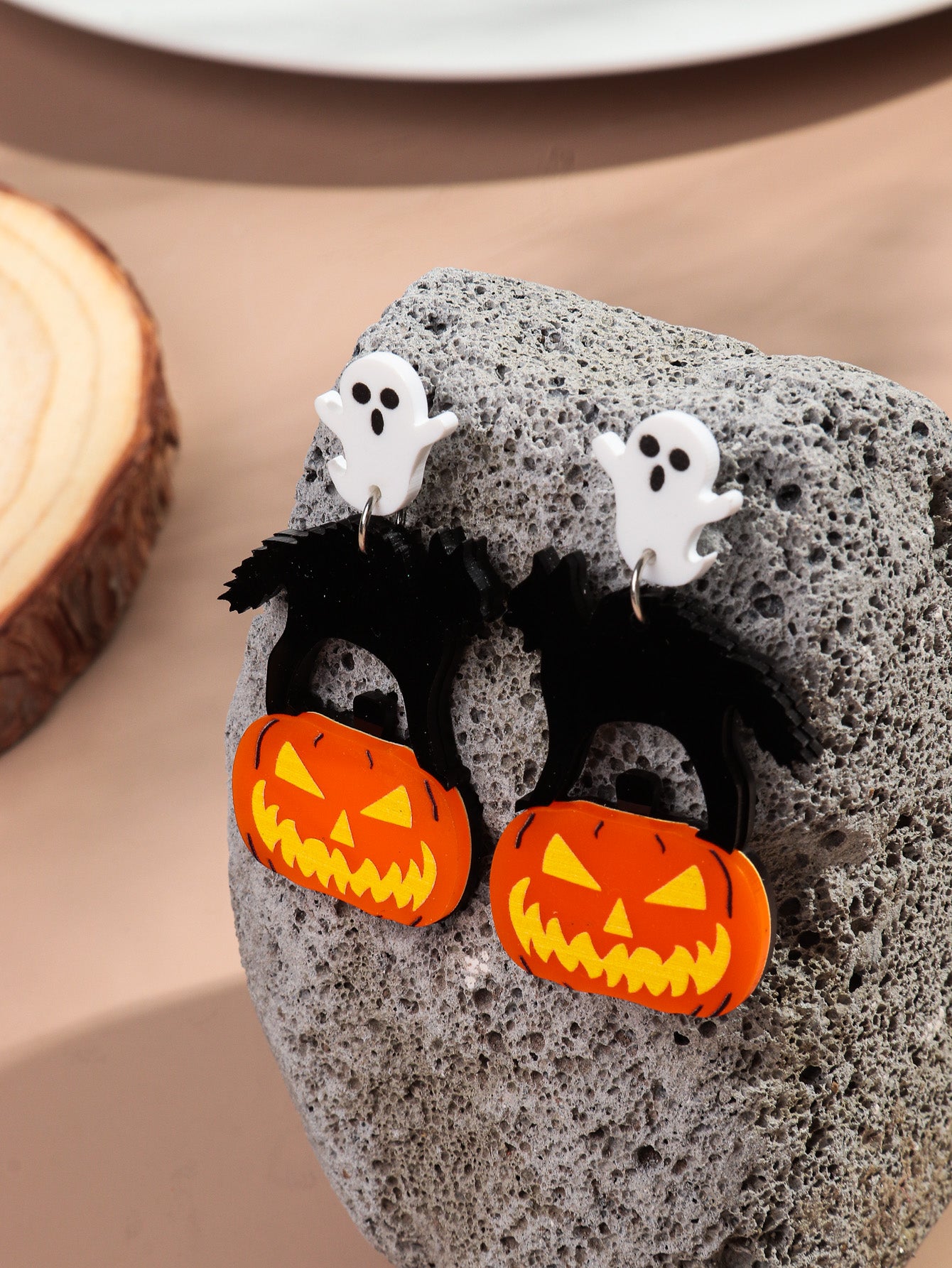 Ghost, Cat and Pumpkin Acrylic Halloween Earrings