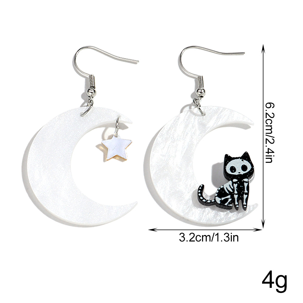 Cat on a Moon Acrylic Halloween Earrings