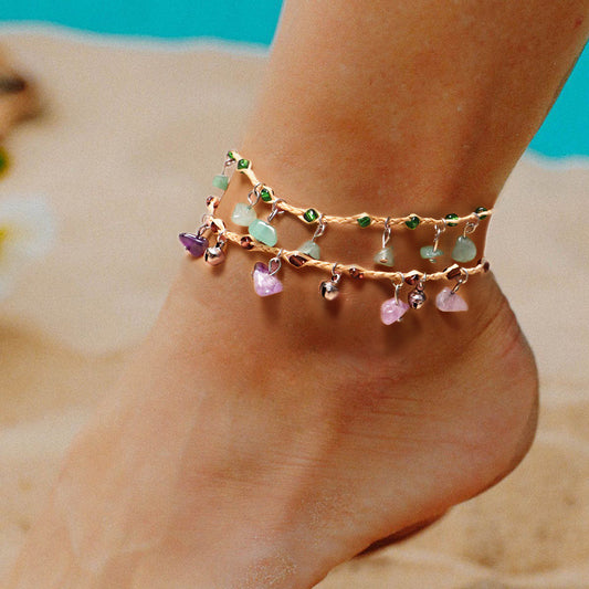 Boho Style Raw Natural Stone Gravel Woven Anklet