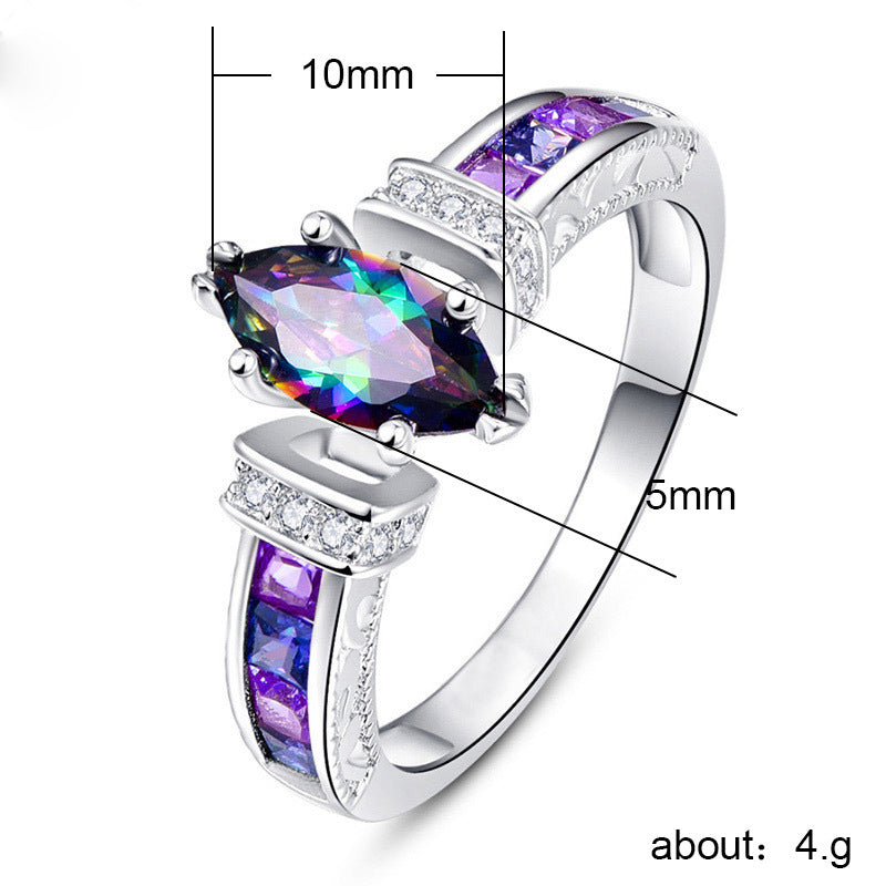 Silver-plated Marquise Cut Iridescent Purple Crystal Ring