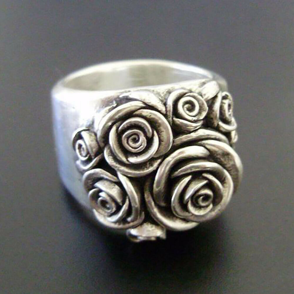 Silver-plated Carved Rose Flower Ring
