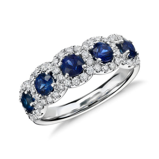 Silver-plated Sapphire Cubic Zirconia Band Ring