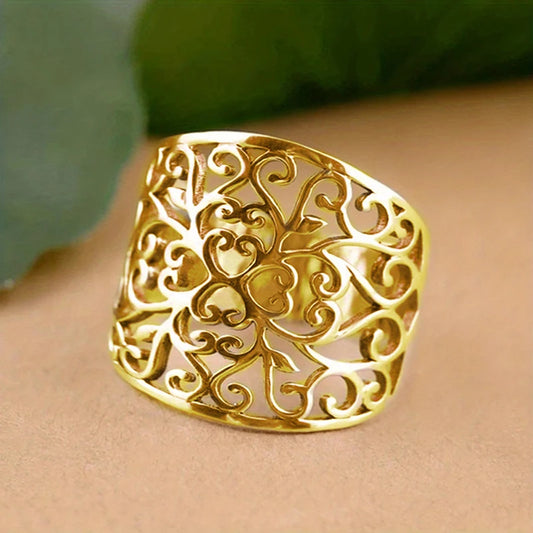 Filigree Style Statement Band Ring (Silver or Gold Plated)