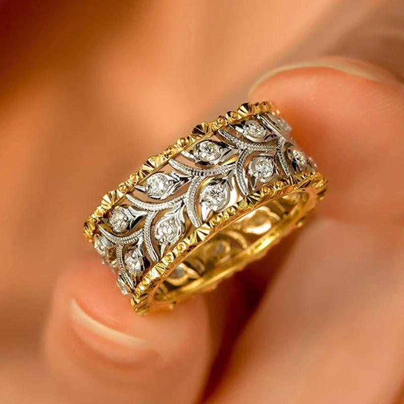 Two-tone Gold-Plated Leaf Design Band Ring