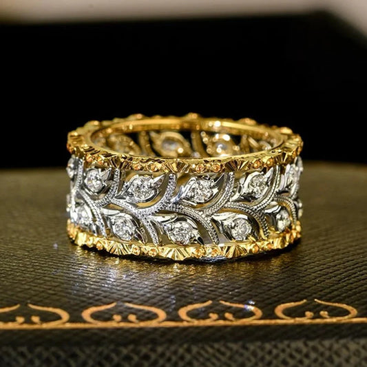 Two-tone Gold-Plated Leaf Design Band Ring