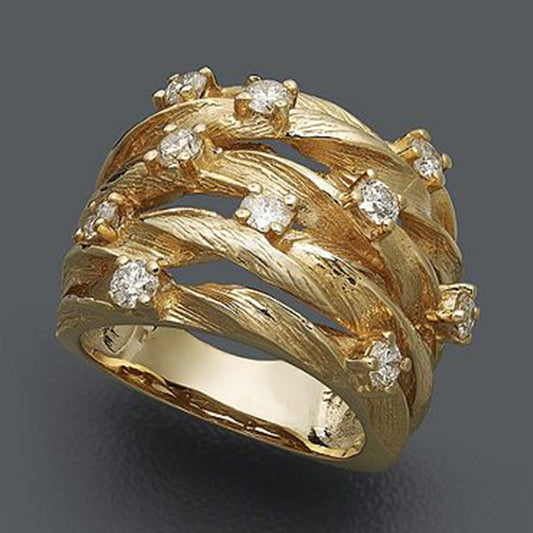 Gold-plated Cubic Zirconia Weave Style Band Ring