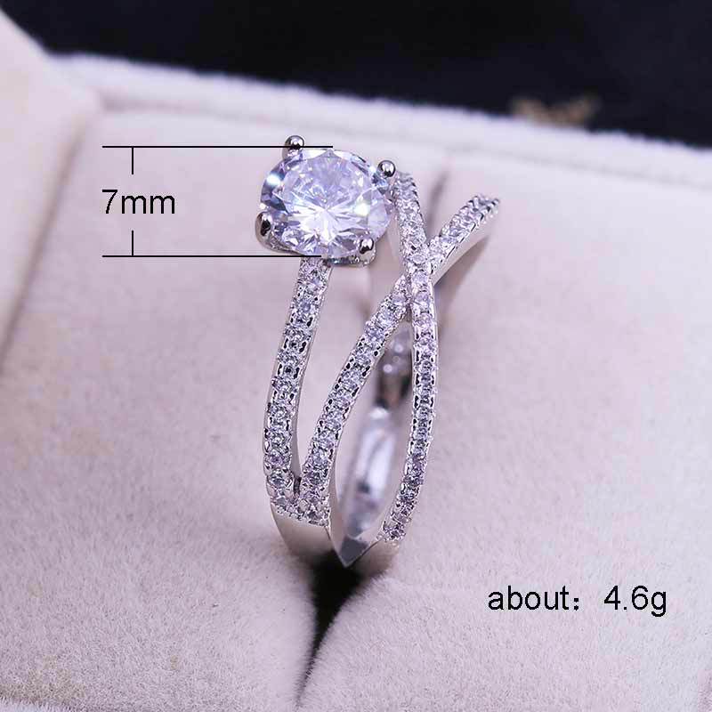 Silver-plated Cubic Zirconia Solitaire with Pave X Band Ring