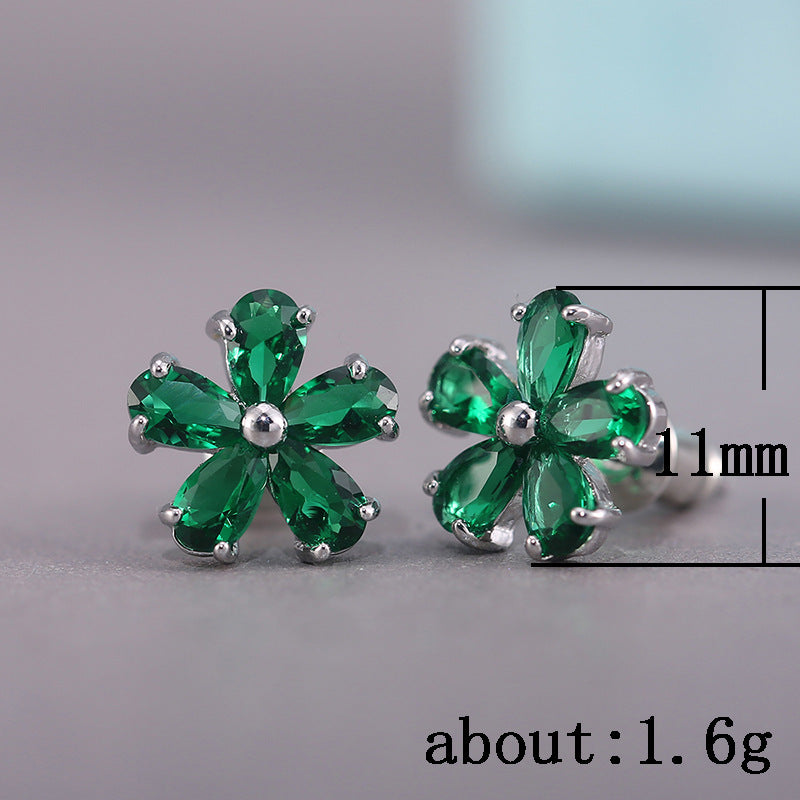 Silver-plated Cubic Zirconia Flower Stud Earrings *** 6 color choices ***