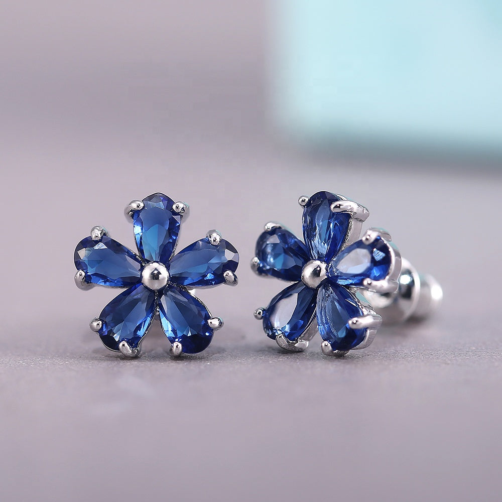 Silver-plated Cubic Zirconia Flower Stud Earrings *** 6 color choices ***