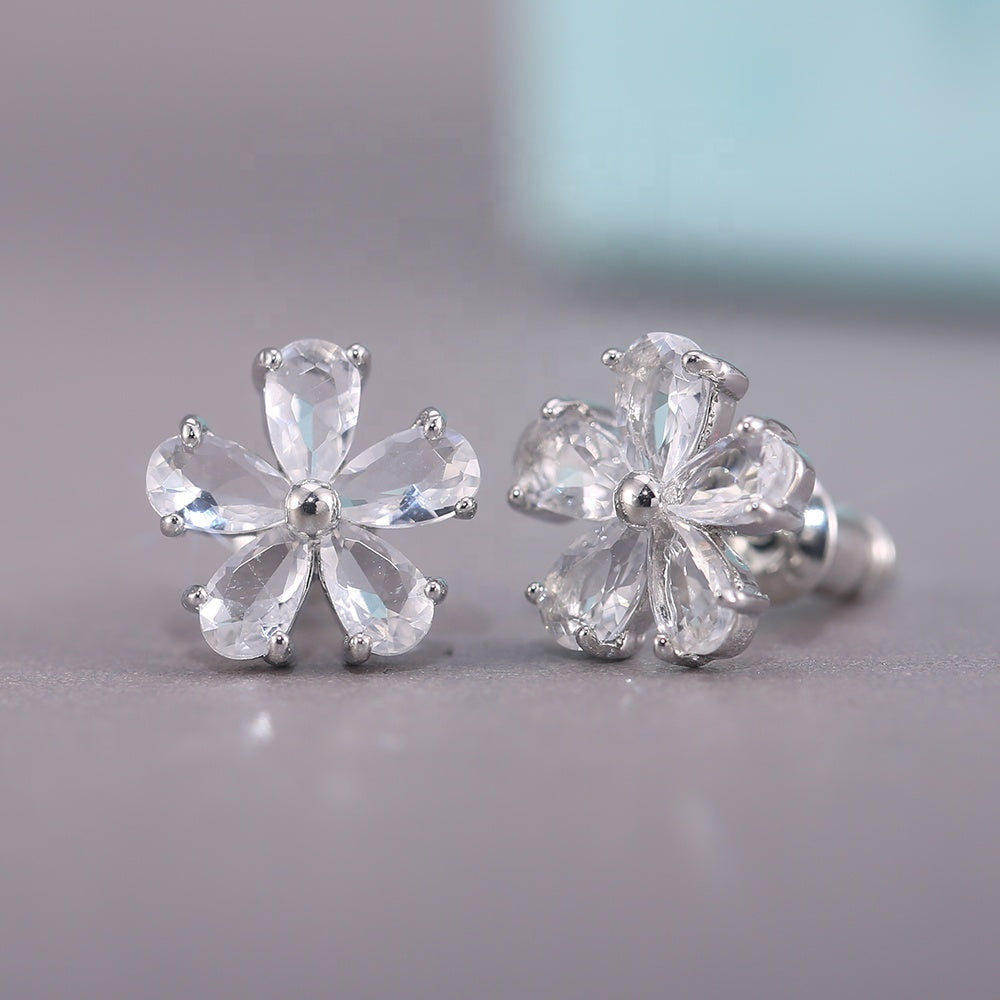 Silver-plated Cubic Zirconia Flower Stud Earrings *** 6 color choices ***