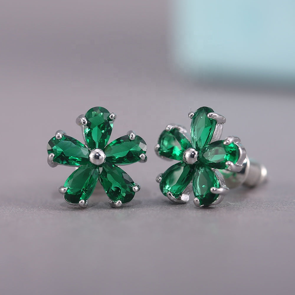 Silver-plated Cubic Zirconia Flower Stud Earrings *** 6 color choices ***