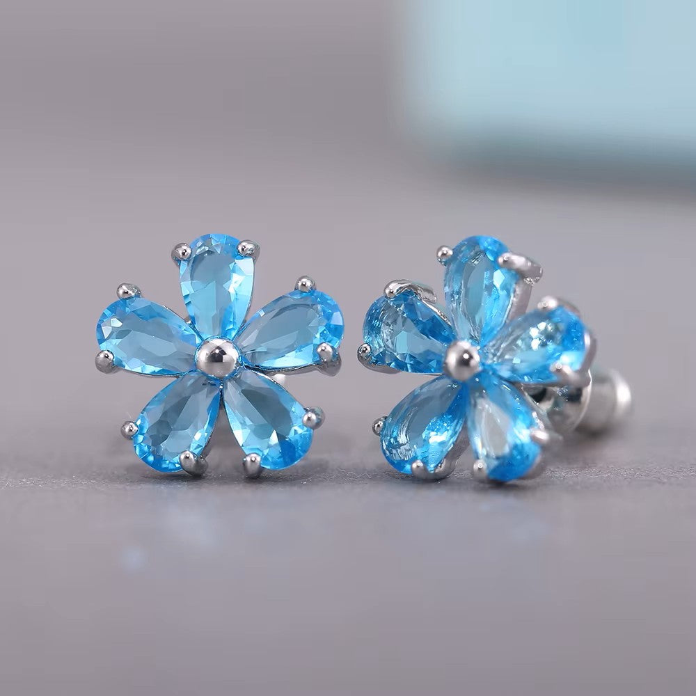Silver-plated Cubic Zirconia Flower Stud Earrings *** 6 color choices ***