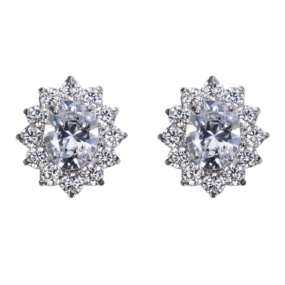 Cubic Zirconia Oval Gem Colored with Halo Stud Earrings *** 7 color choices ***