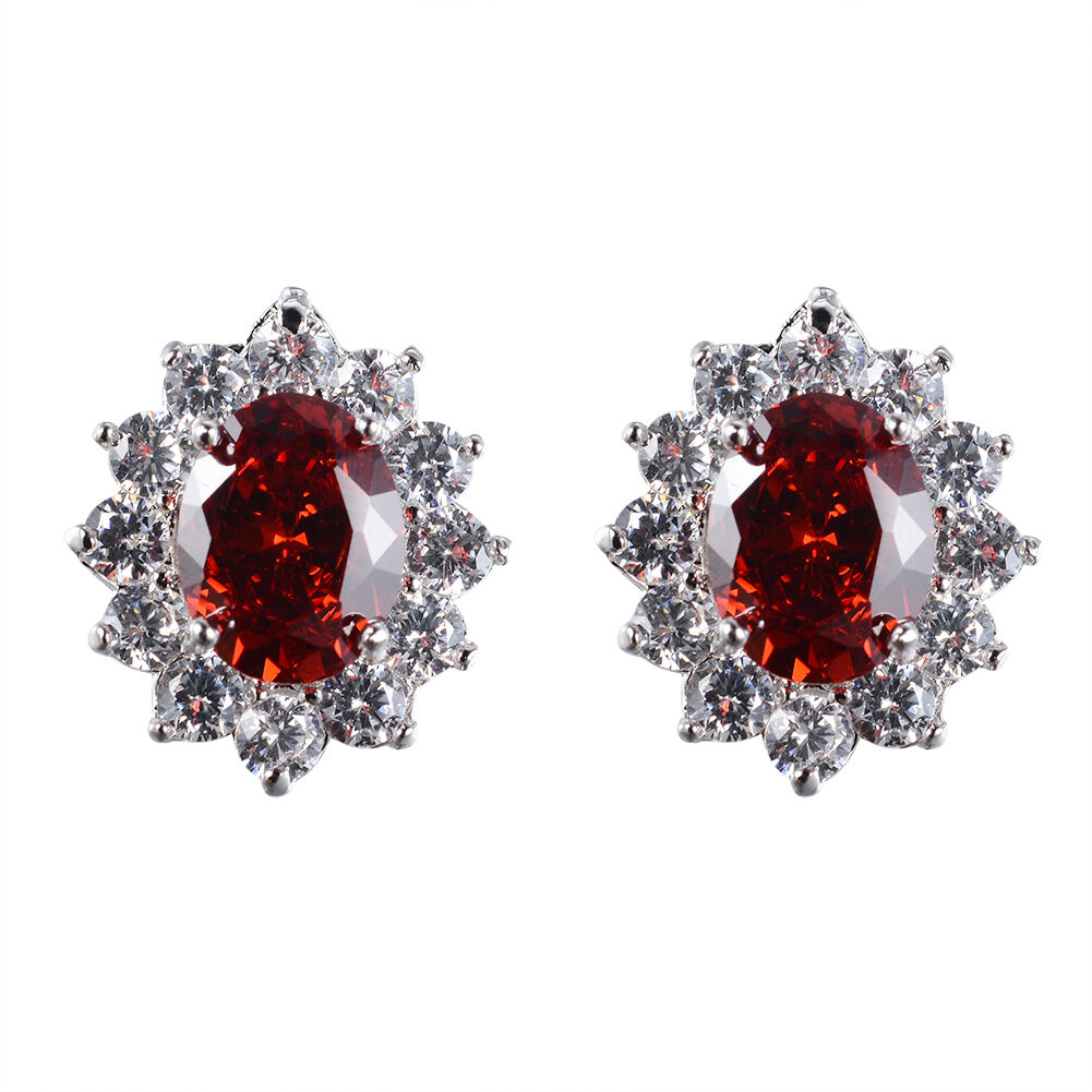 Cubic Zirconia Oval Gem Colored with Halo Stud Earrings *** 7 color choices ***