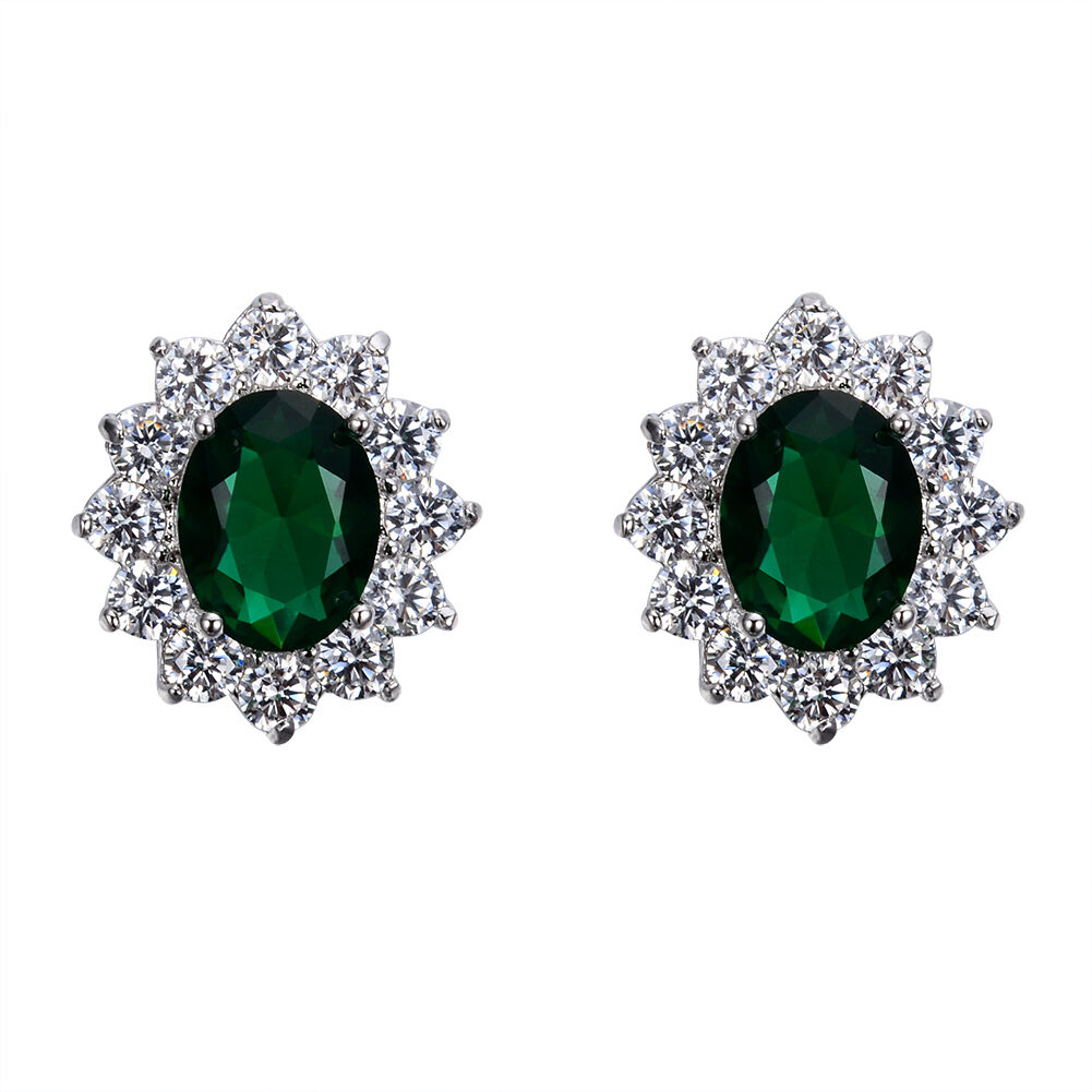 Cubic Zirconia Oval Gem Colored with Halo Stud Earrings *** 7 color choices ***